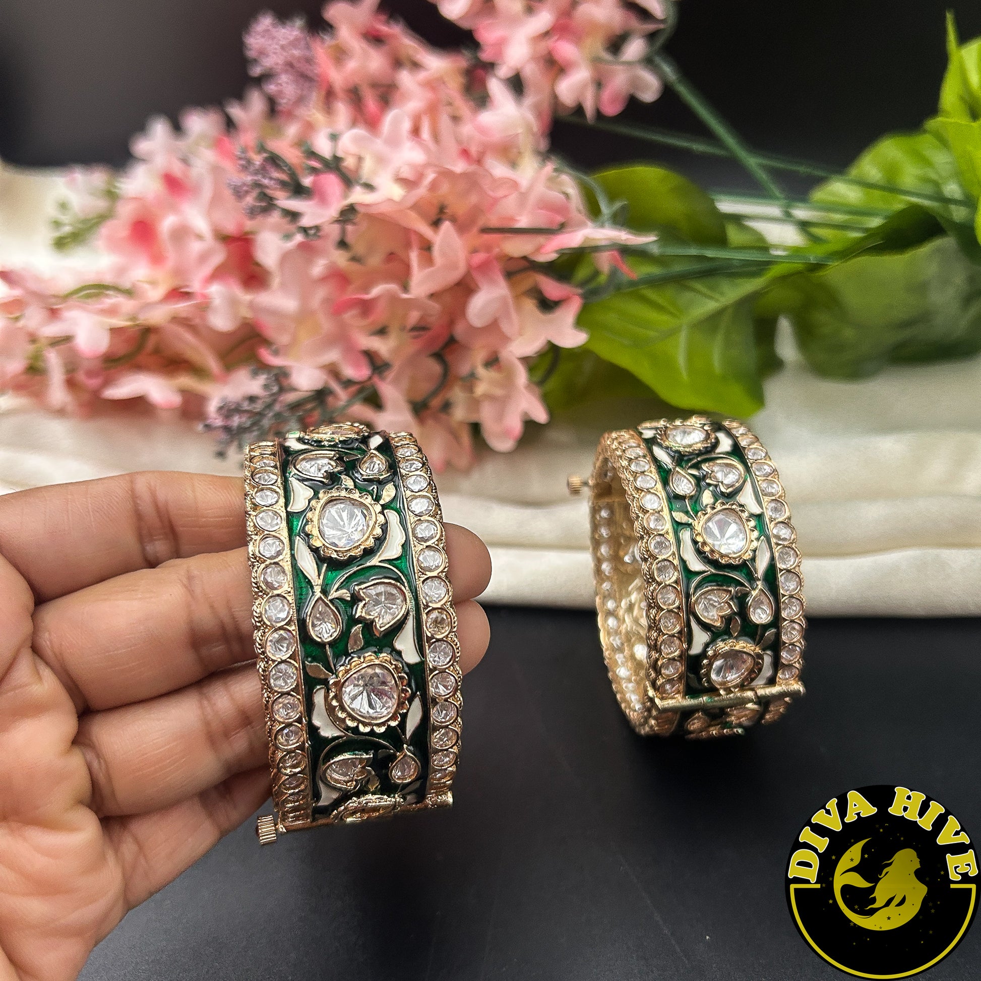 Pashmina Kundan Meena Bangle - Bangle -["Bangle","Bracelet","Diva Exclusive","Kundan","Meenawork"] - Divahive