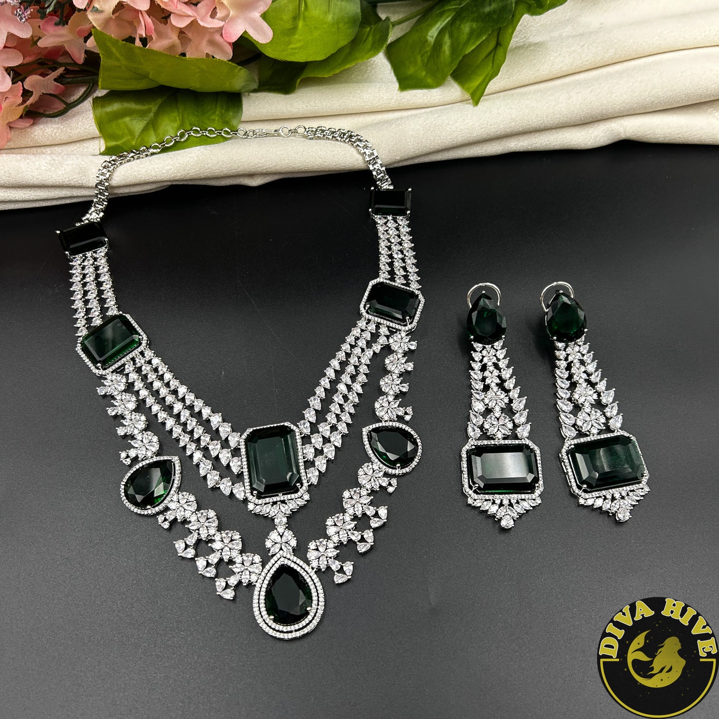 Sneh AD/CZ and Doublet Layered Necklace