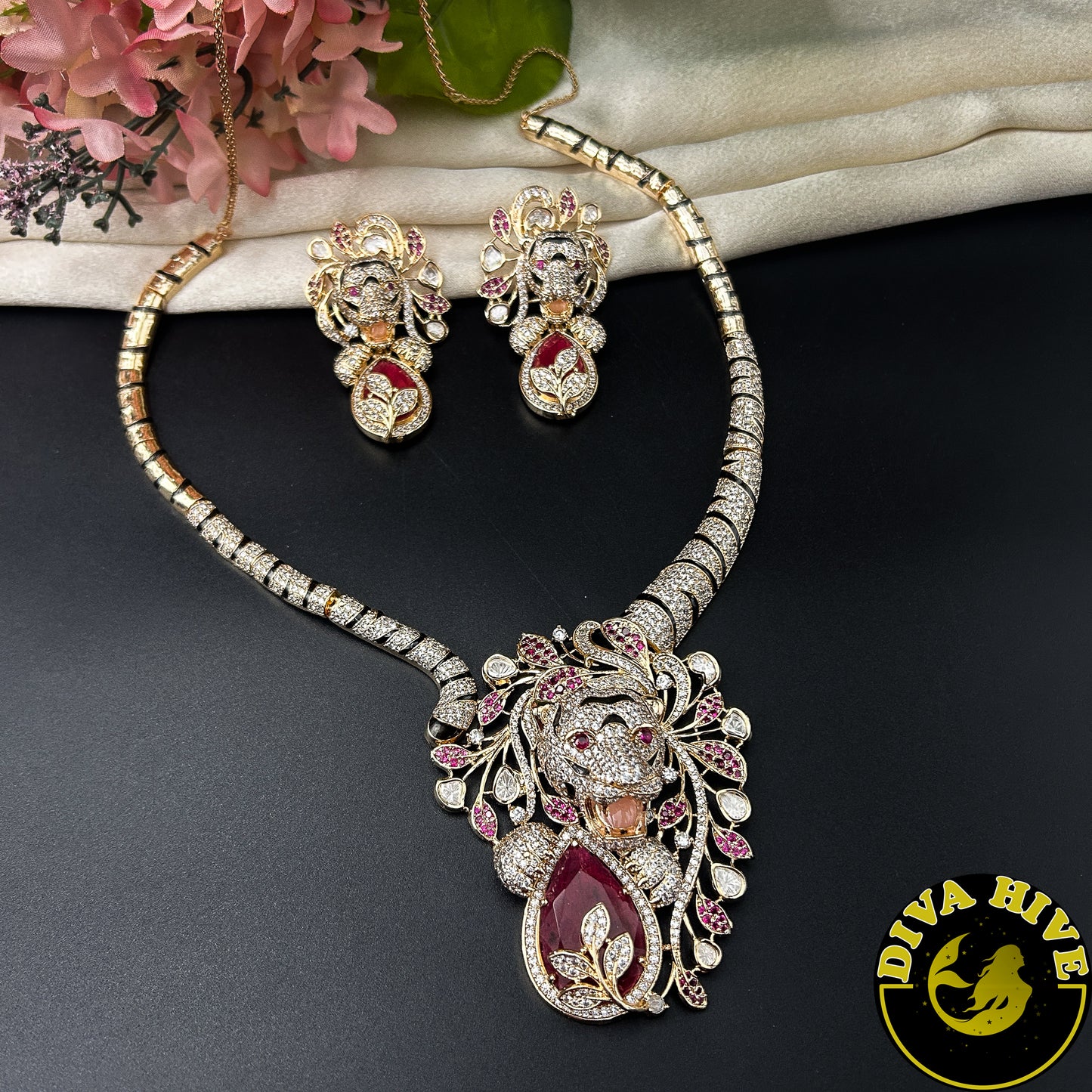 Kaynaat AD/CZ Lion Hasli Style Necklace