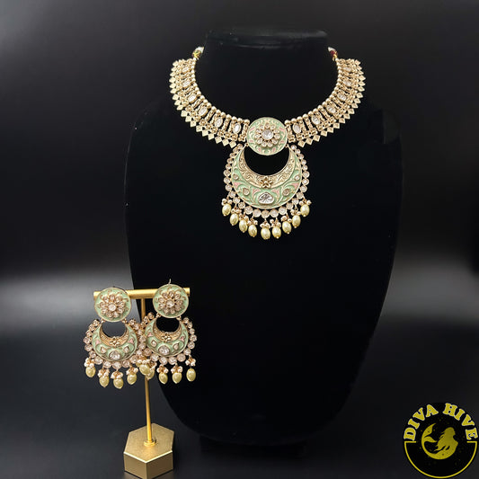 Gold Plated Minakari Necklace | Diva Exclusive Necklace | Gold Design Necklace - Necklace -Diva Exclusive, Kundan, Meenawork, Necklace - Divahive