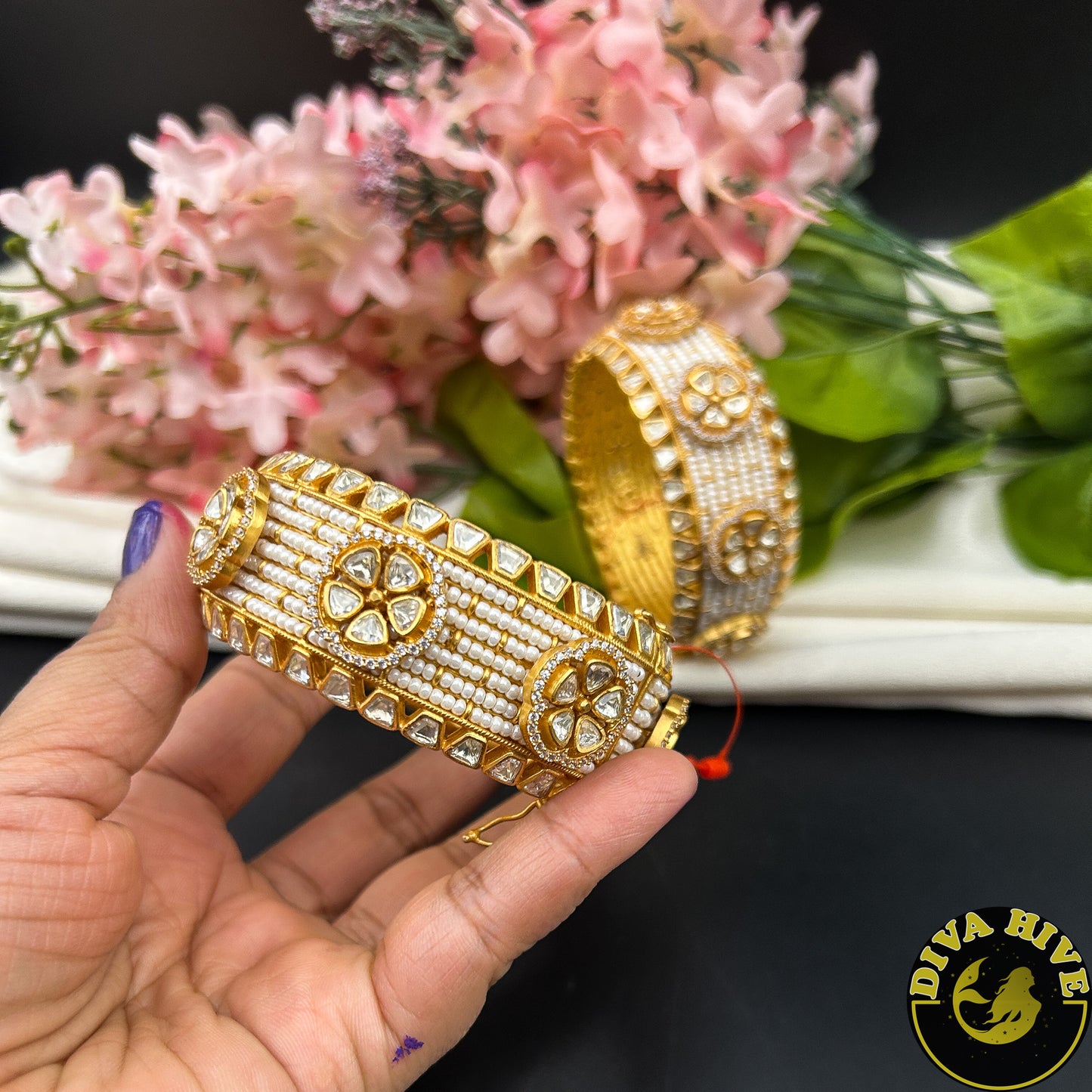 Kashish 22k Gold Plated Moissanite Bangle -  -["22k Gold plated","Bangle","Diva Exclusive","featured","moissanite"] - Divahive