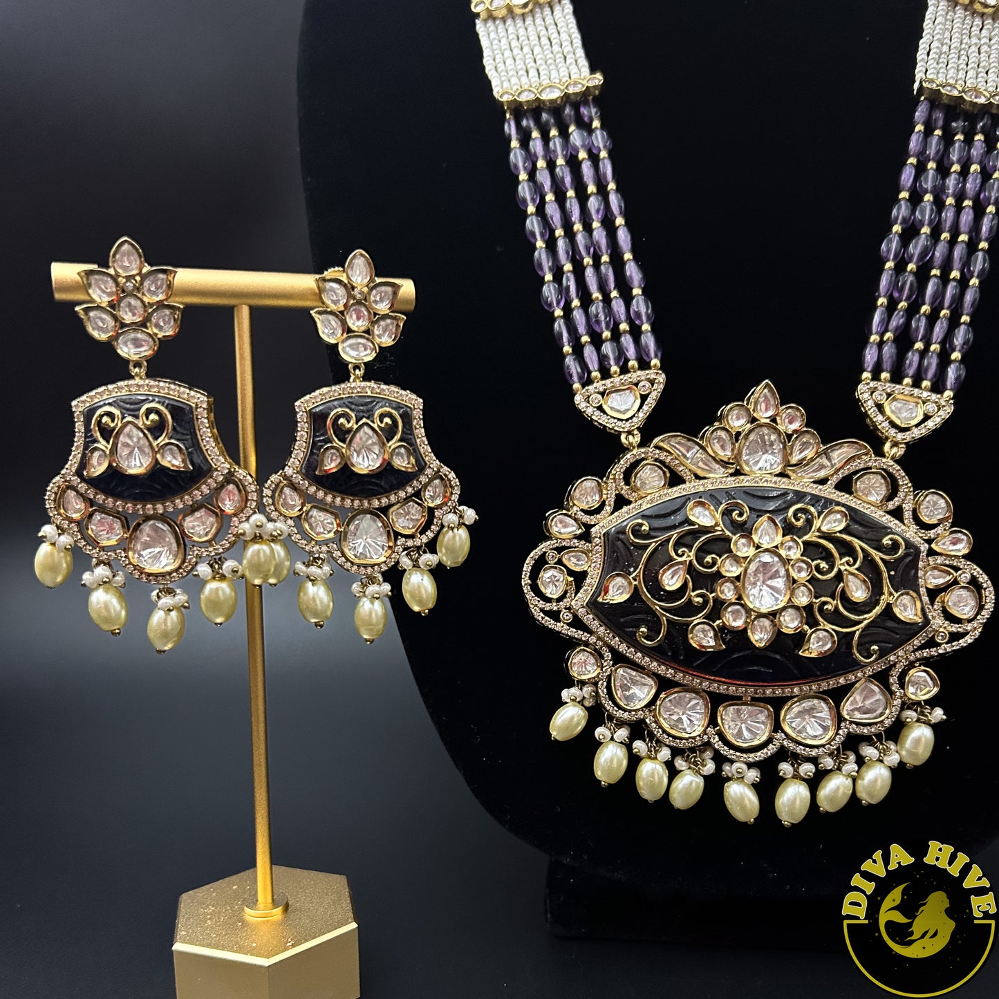 Surmai Necklace - Necklace -Diva Exclusive, Kundan, Meenawork, Necklace - Divahive