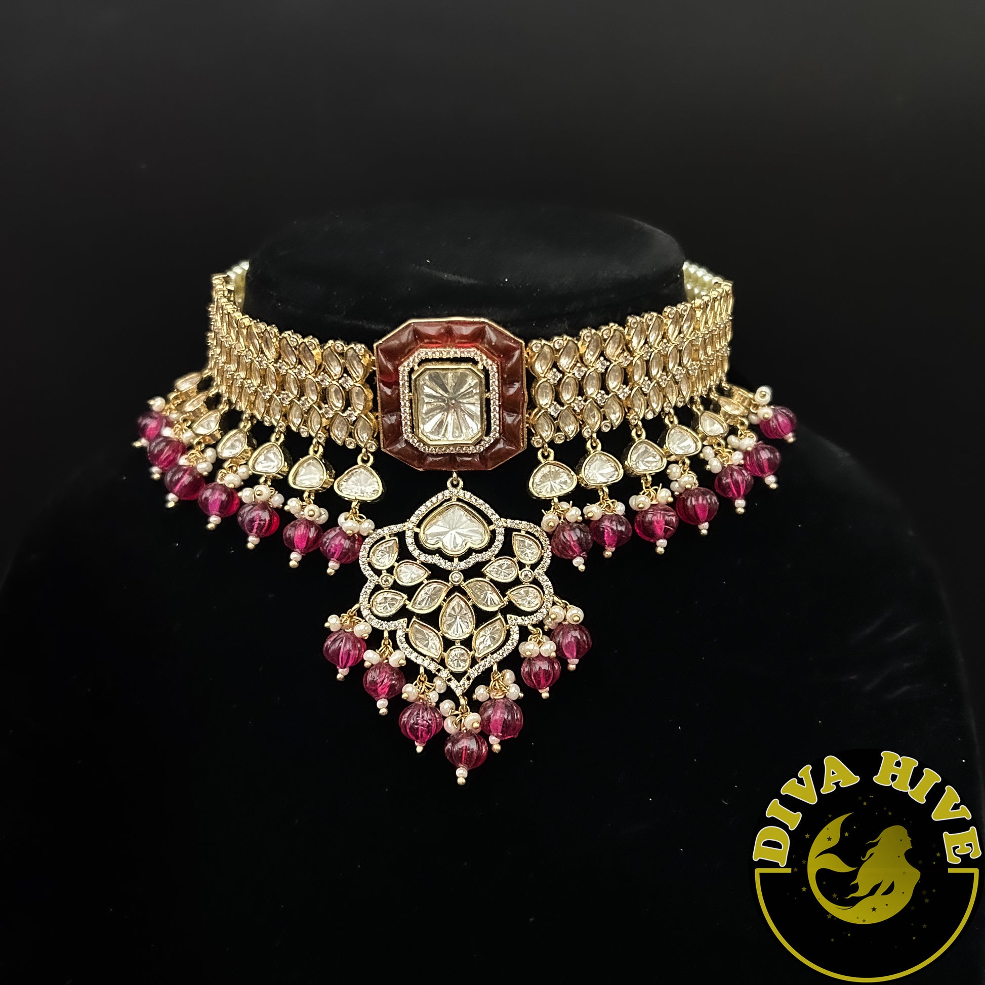 Anamika Kundan Choker | Bollywood Inspired - Necklace -Diva Exclusive, Doublet, Kundan, moissanite, Necklace - Divahive