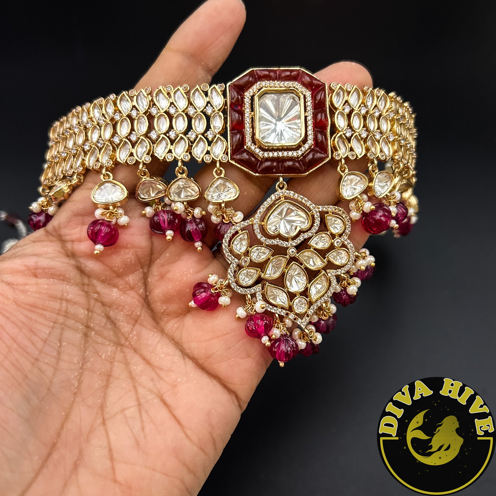 Anamika Kundan Choker | Bollywood Inspired - Necklace -Diva Exclusive, Doublet, Kundan, moissanite, Necklace - Divahive