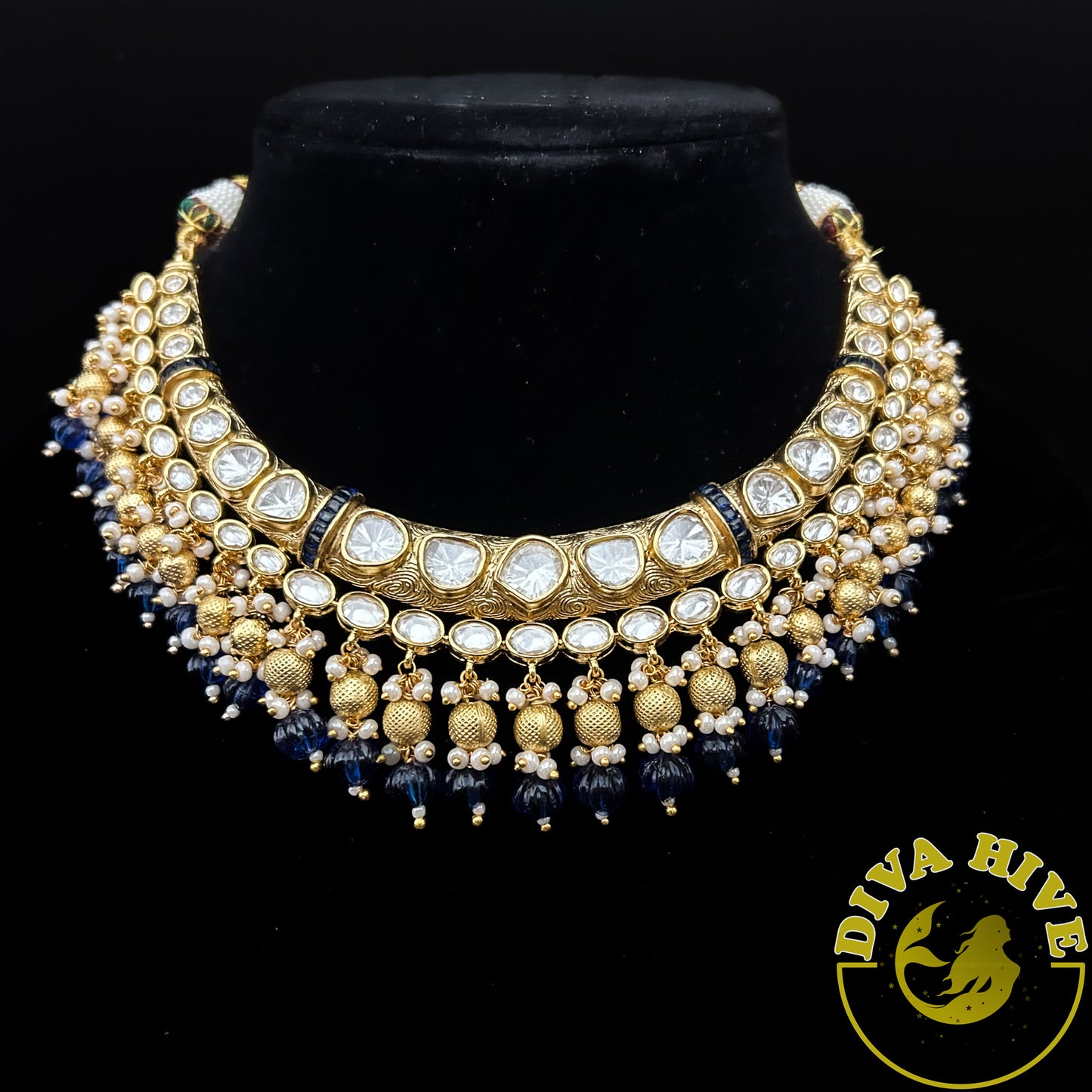 Madhulika Hasli Necklace - Necklace -Diva Exclusive, Doublet, Kundan, moissanite, Necklace - Divahive