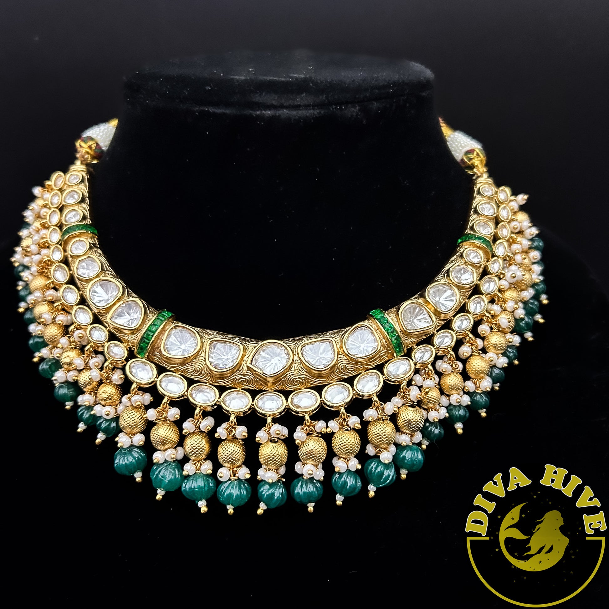 Madhulika Hasli Necklace - Necklace -Diva Exclusive, Doublet, Kundan, moissanite, Necklace - Divahive