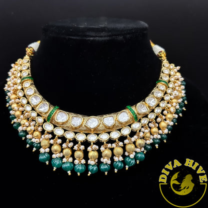 Madhulika Hasli Necklace - Necklace -Diva Exclusive, Doublet, Kundan, moissanite, Necklace - Divahive