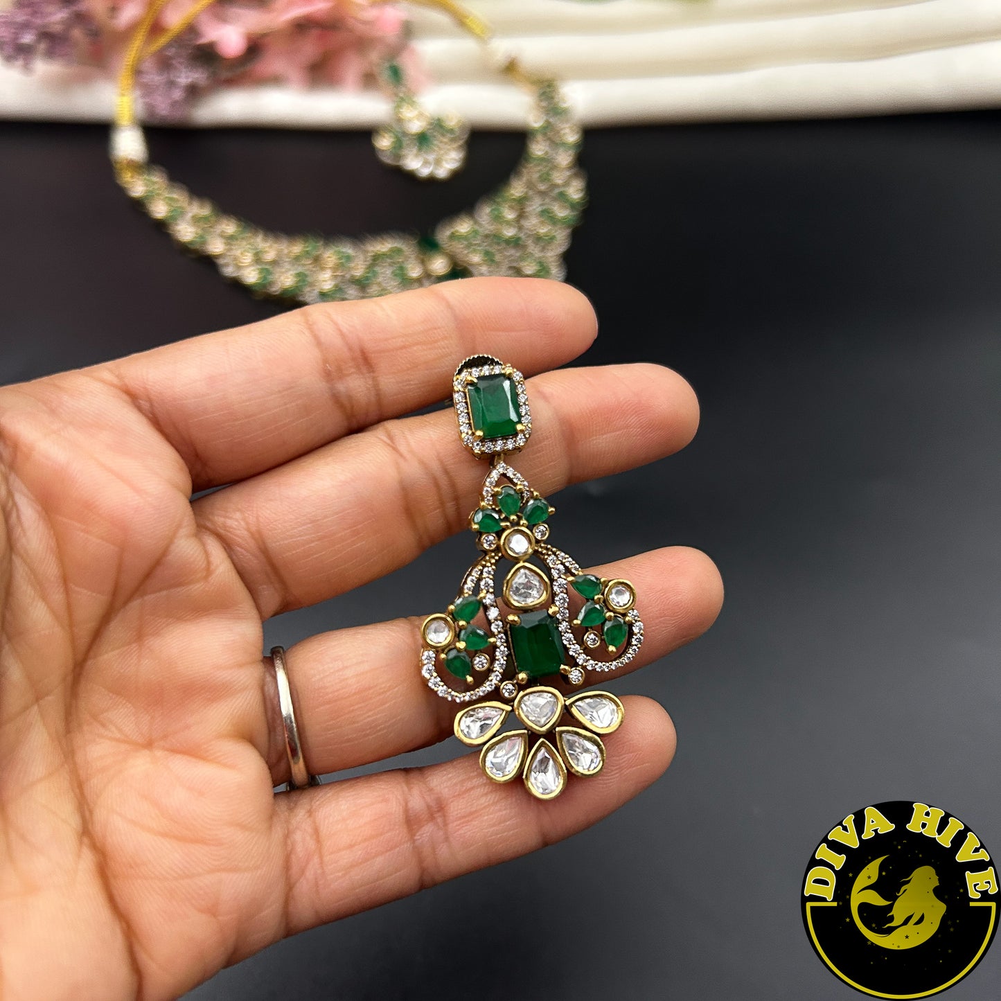 Aabha 22K Gold Plated Moissanite Necklace Set