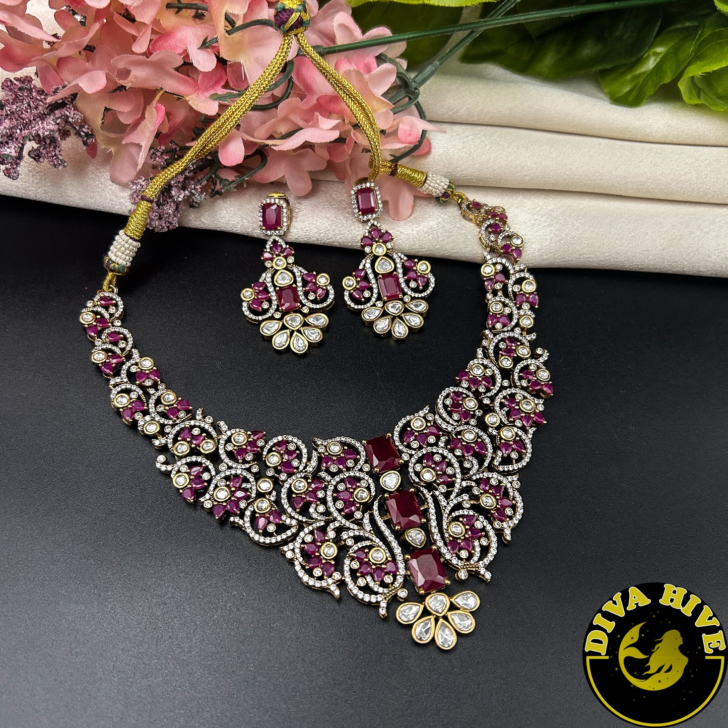 Aabha 22K Gold Plated Moissanite Necklace Set