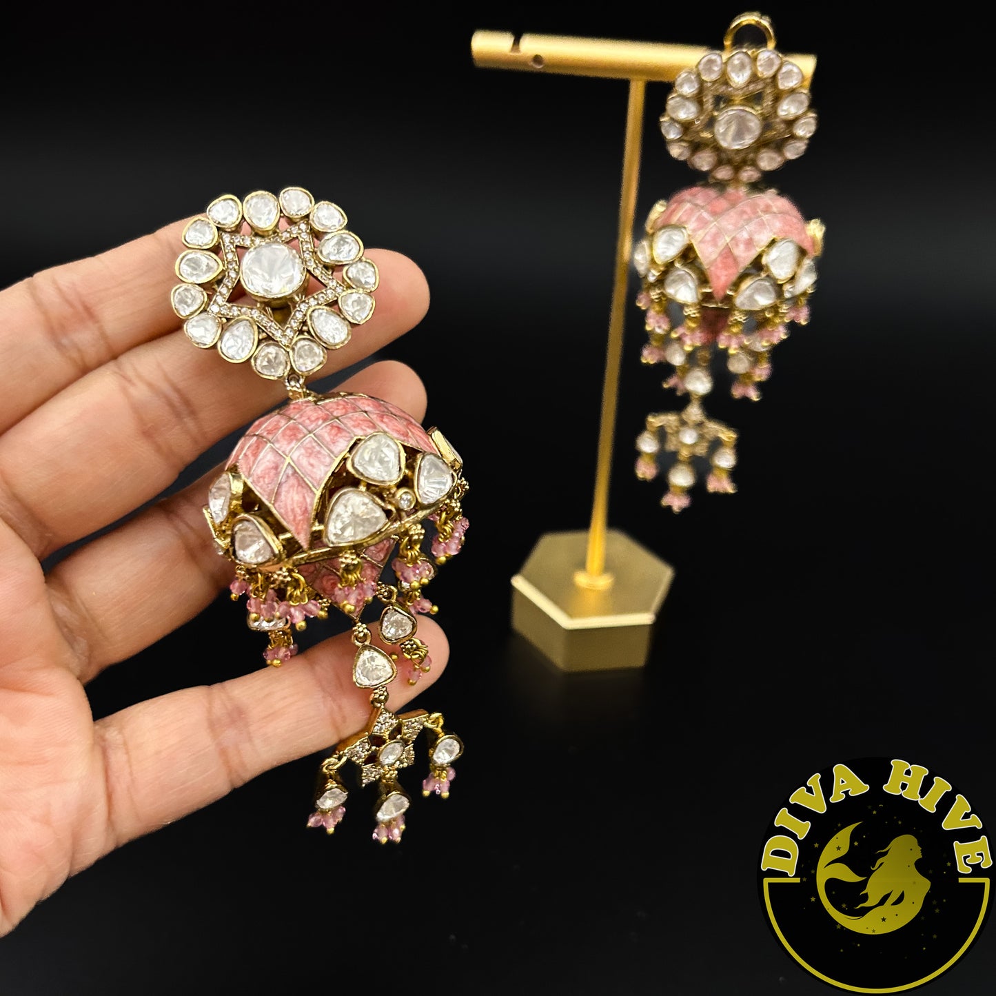 Moissanite Statement Earring | Diva Exclusive Earring | Designer Earring - Earring -Diva Exclusive, Earring, Kundan, moissanite - Divahive