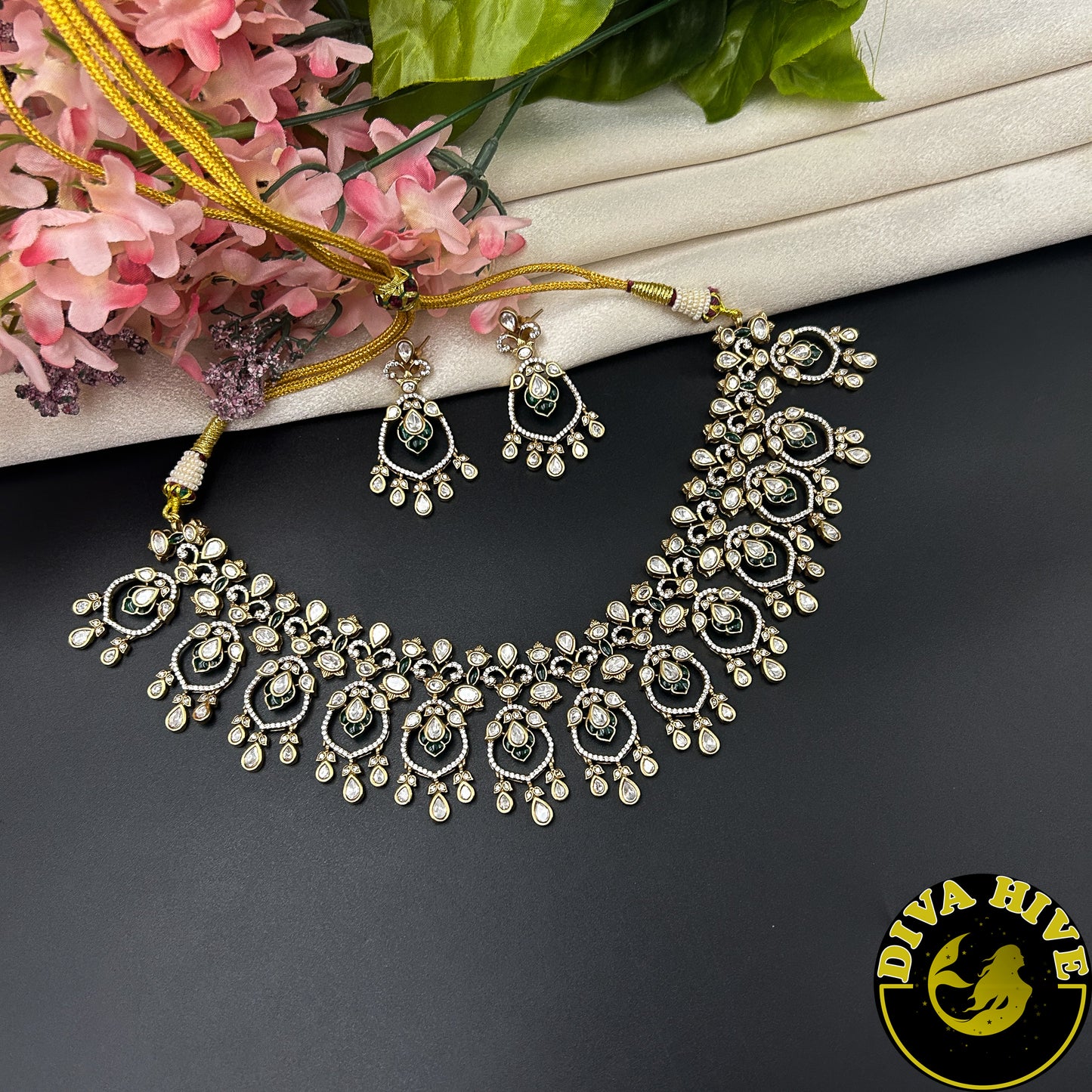 Aarohi 22K Gold Plated Moissanite Necklace Set