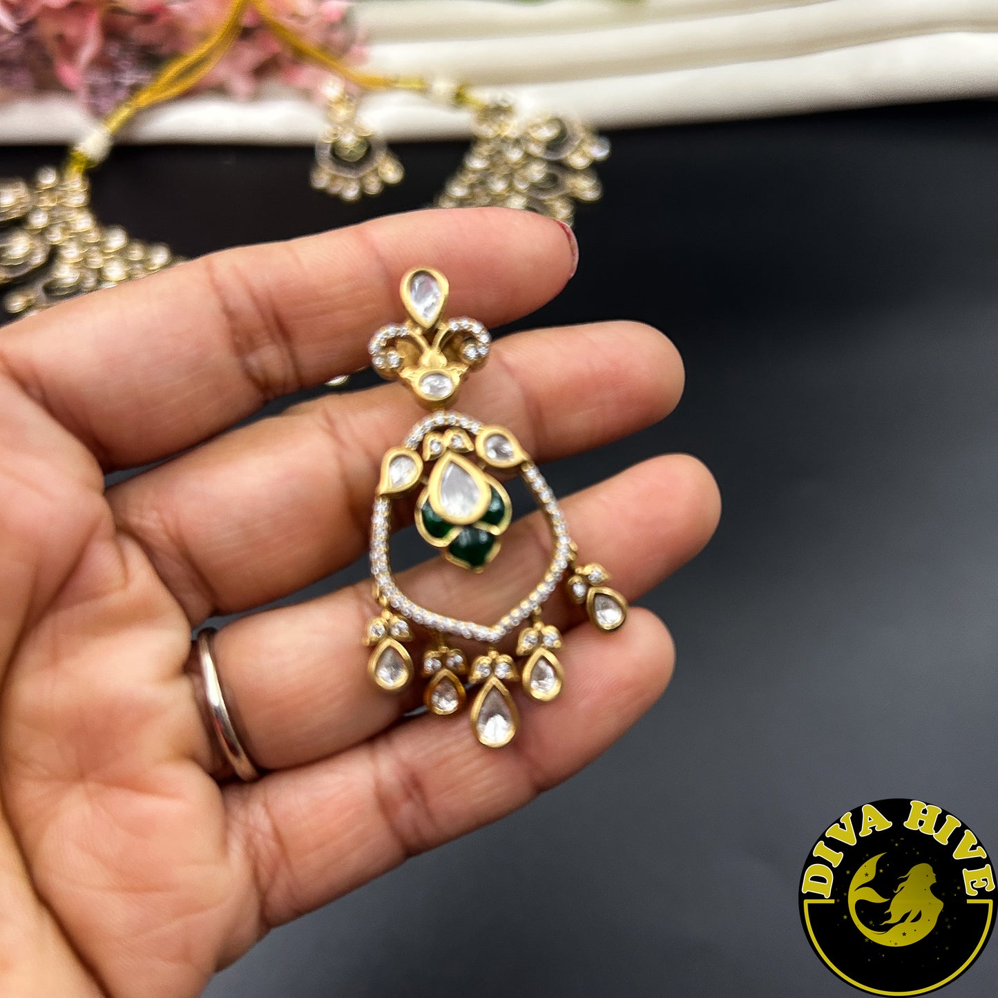Aarohi 22K Gold Plated Moissanite Necklace Set