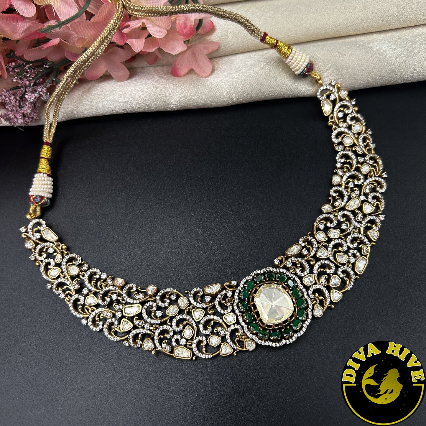 Zoya 22K Gold Plated Moissanite Necklace Set
