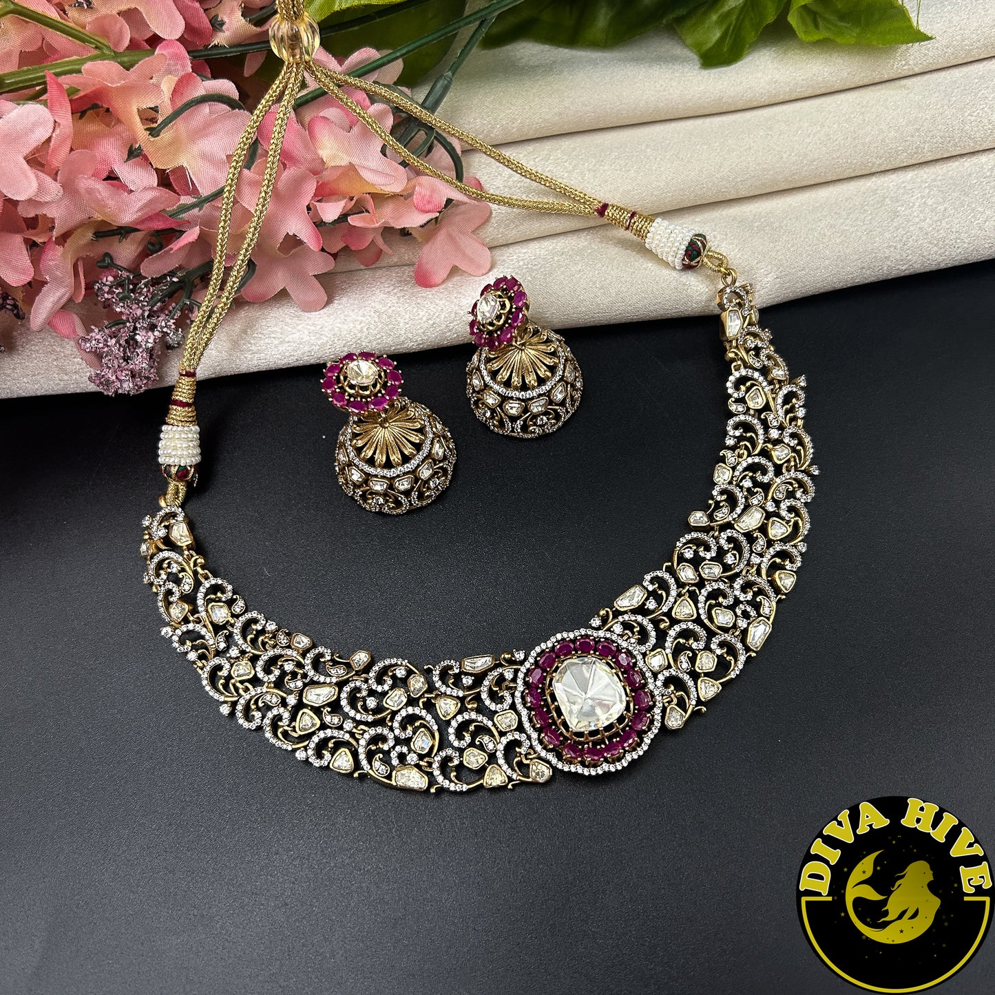 Zoya 22K Gold Plated Moissanite Necklace Set