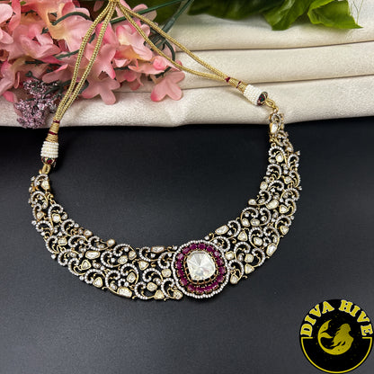 Zoya 22K Gold Plated Moissanite Necklace Set