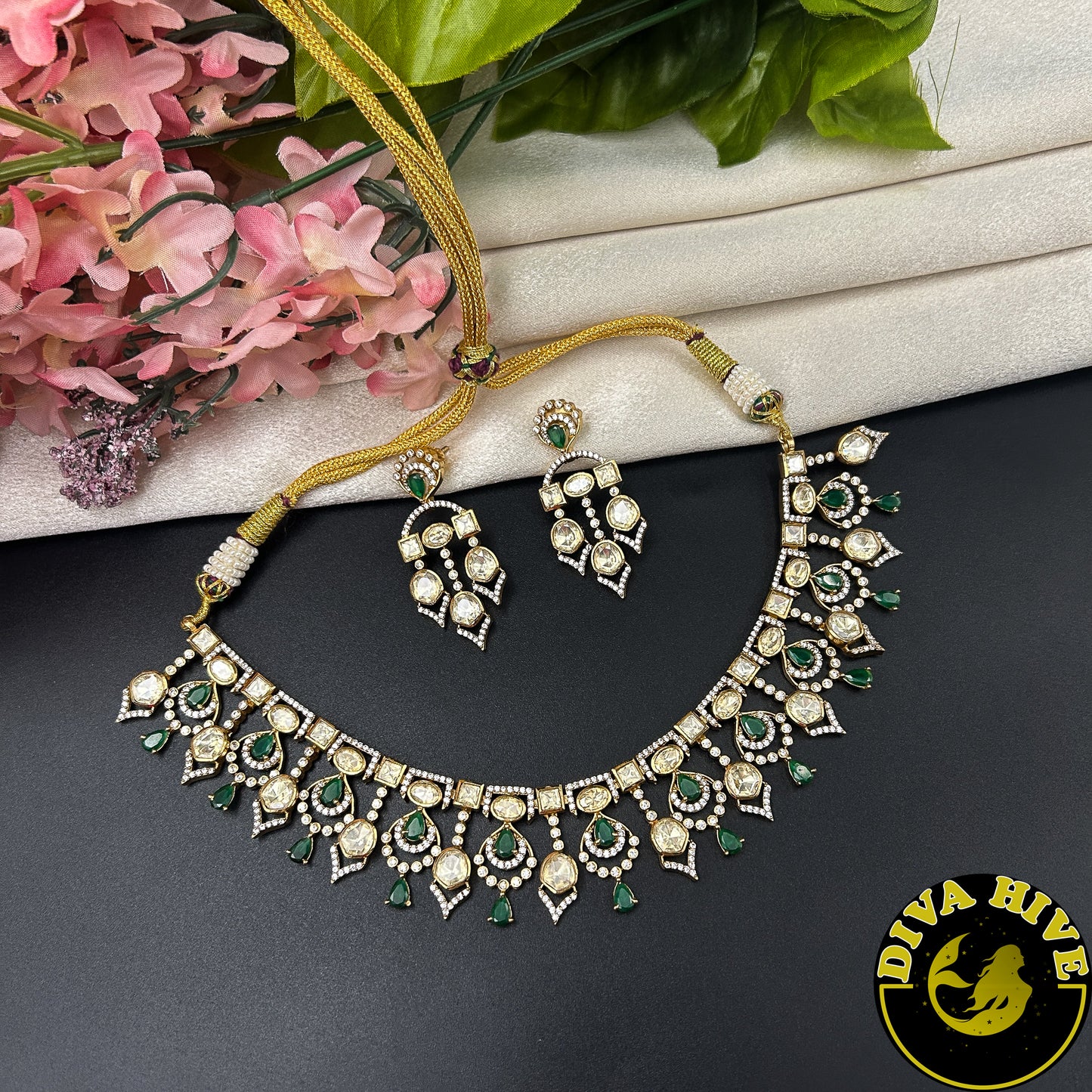 Noor Tara 22K Gold Plated Moissanite Necklace Set