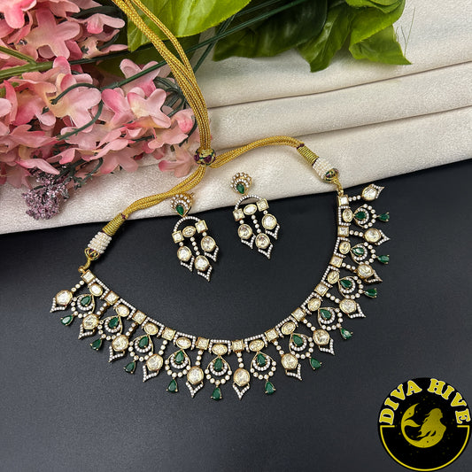 Noor Tara 22K Gold Plated Moissanite Necklace Set