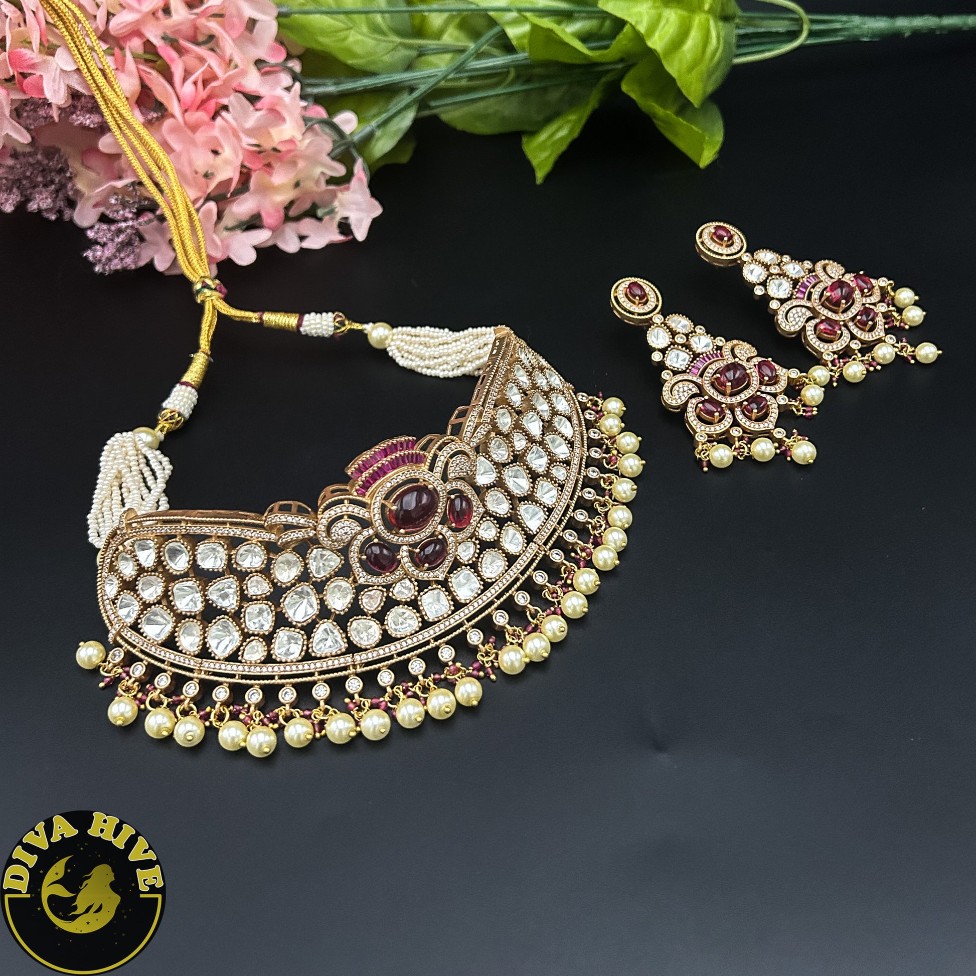 Padmini Moissanite Necklace - Necklace -Diva Exclusive, Doublet, Kundan, moissanite, Necklace - Divahive