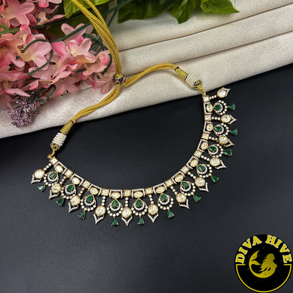 Noor Tara 22K Gold Plated Moissanite Necklace Set