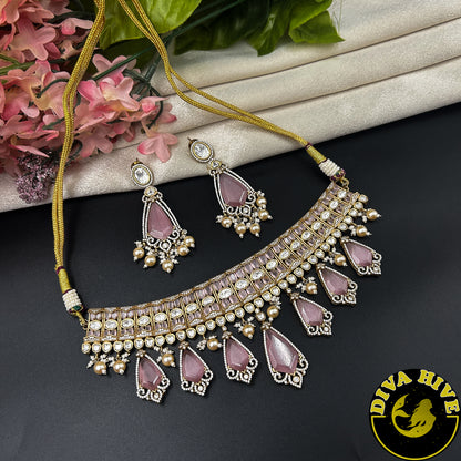 Noor 22K Gold Plated Moissanite Doublet Choker Set