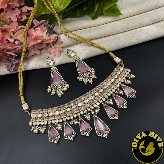 Noor 22K Gold Plated Moissanite Doublet Choker Set