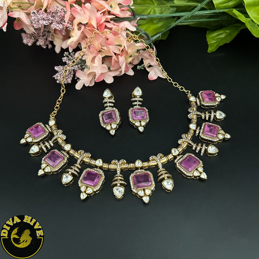 Chaah Moissanite Doublet Hasli Style Necklace