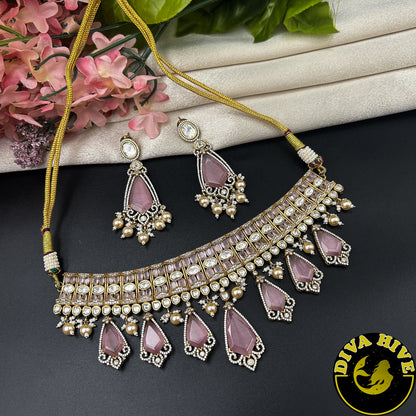 Noor 22K Gold Plated Moissanite Doublet Choker Set