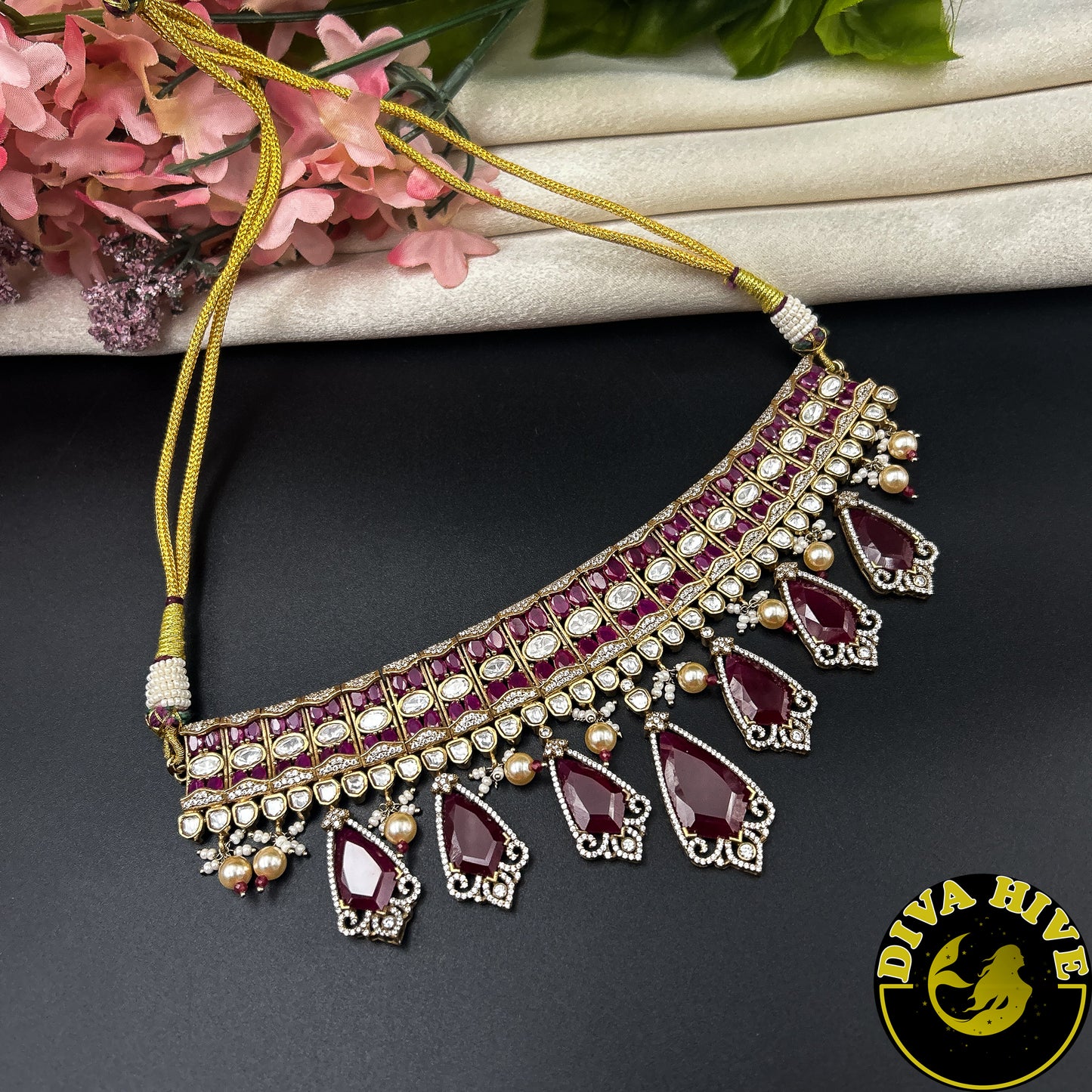 Noor 22K Gold Plated Moissanite Doublet Choker Set