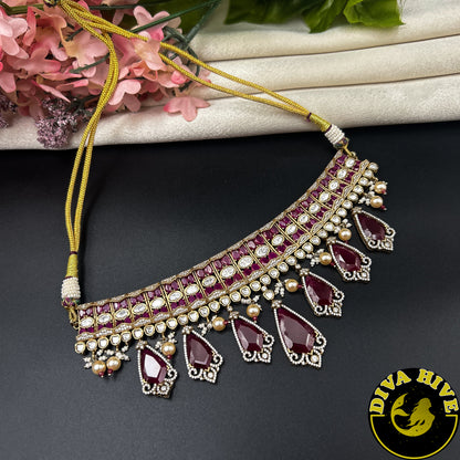 Noor 22K Gold Plated Moissanite Doublet Choker Set
