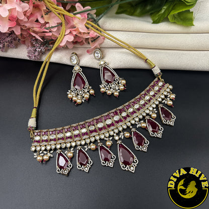Noor 22K Gold Plated Moissanite Doublet Choker Set