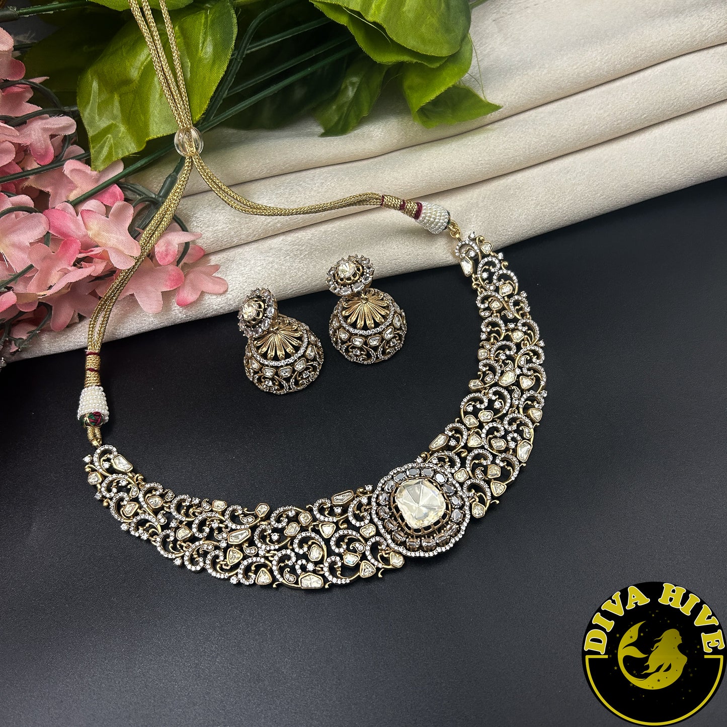 Zoya 22K Gold Plated Moissanite Necklace Set