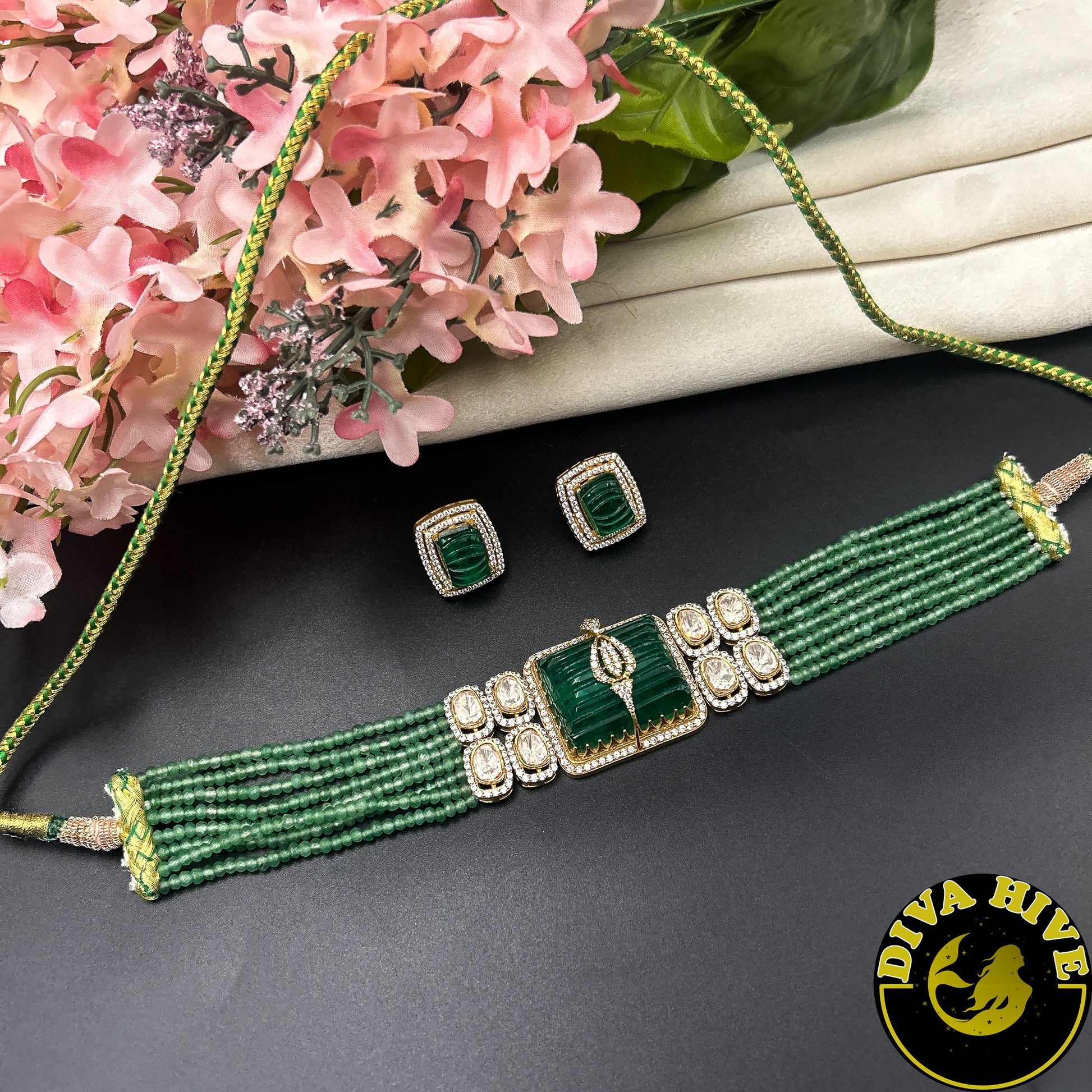 Ziya Moissanite Necklace Set - Necklace -Choker, Doublet, Kundan, moissanite, Necklace - Divahive