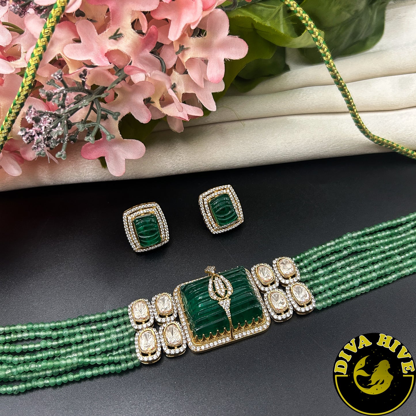 Ziya Moissanite Necklace Set - Necklace -Choker, Doublet, Kundan, moissanite, Necklace - Divahive