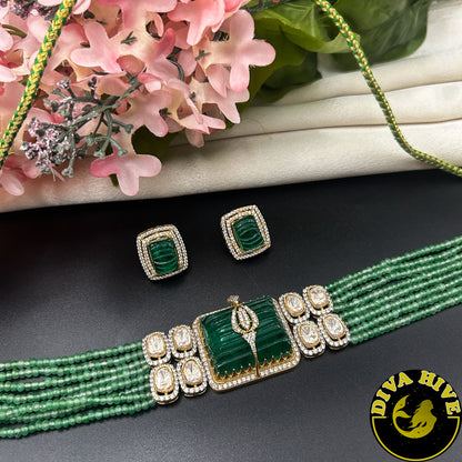 Ziya Moissanite Necklace Set - Necklace -Choker, Doublet, Kundan, moissanite, Necklace - Divahive