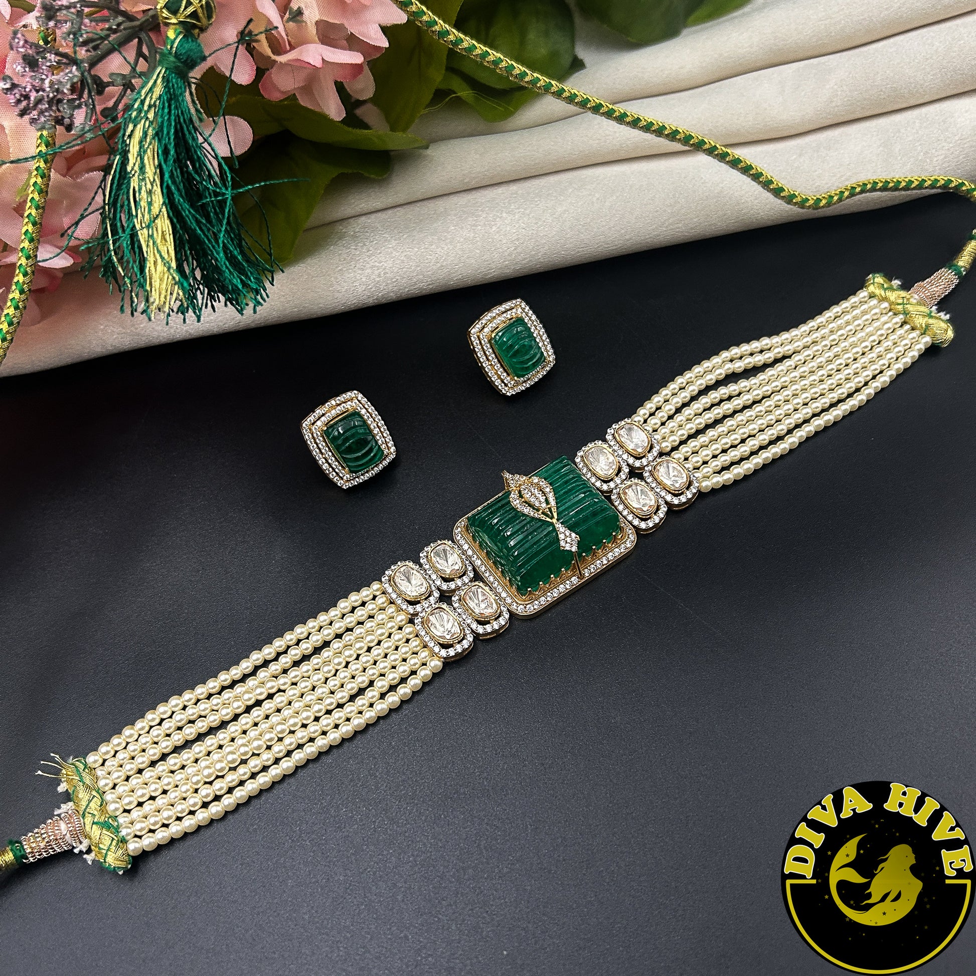 Ziya Moissanite Necklace Set - Necklace -Choker, Doublet, Kundan, moissanite, Necklace - Divahive