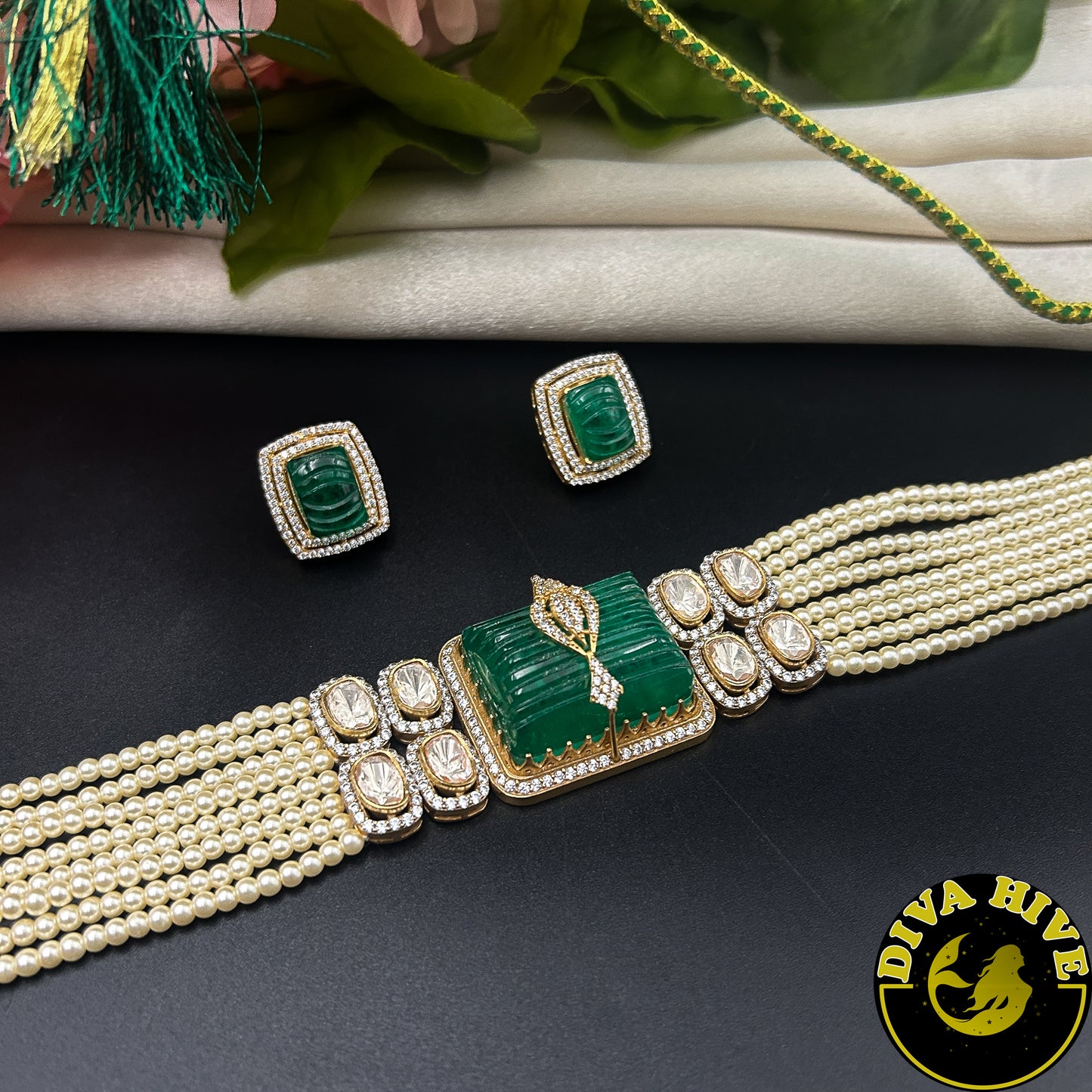 Ziya Moissanite Necklace Set - Necklace -Choker, Doublet, Kundan, moissanite, Necklace - Divahive