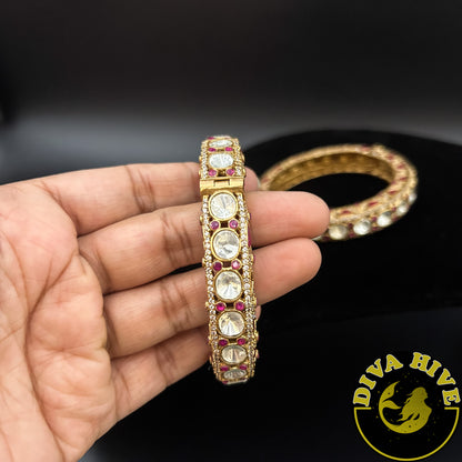 Gold Finish Moissanite Bangle | Diva Exclusive Bangle - Bangle -Bangle, Bracelet, Kundan, moissanite - Divahive