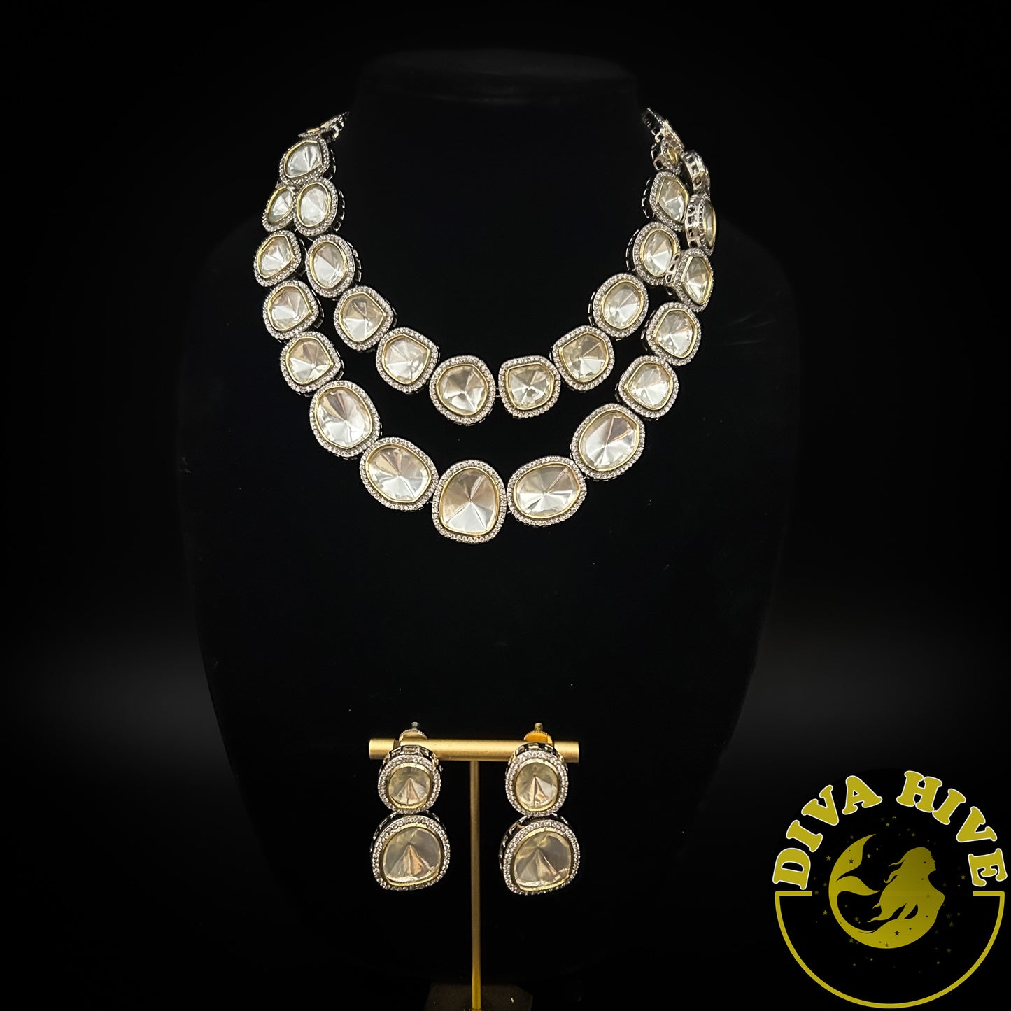 Diva Exclusive Polki Necklace | Designer Wear | Statement Necklace - Necklace -Diva Exclusive, Featured, Kundan, Necklace, Polki - Divahive