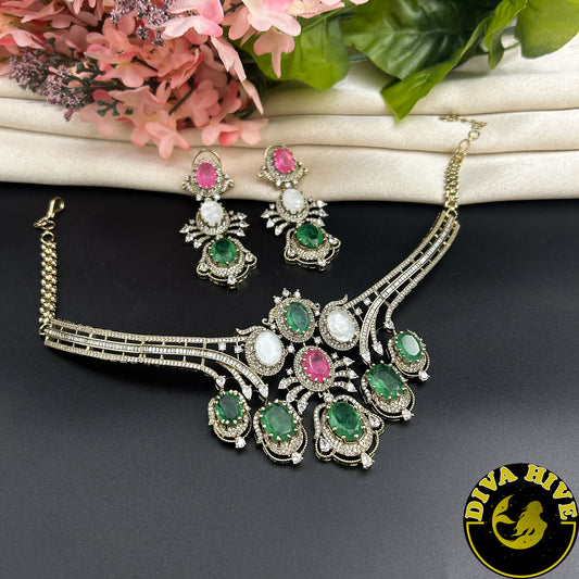 Inaaya Curve Necklace Set - Necklace -Choker, Doublet, Kundan, moissanite, Necklace - Divahive