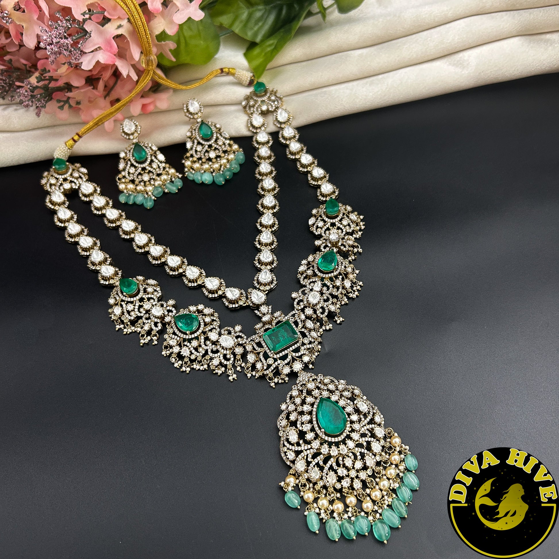 Pashmina Two Layered Moissanite Doublet Necklace Set -  -["24K Gold Plated","Diva Exclusive","featured","Kundan","Necklace"] - Divahive