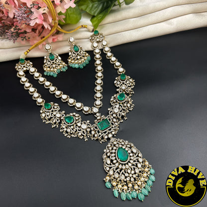 Pashmina Two Layered Moissanite Doublet Necklace Set -  -["24K Gold Plated","Diva Exclusive","featured","Kundan","Necklace"] - Divahive