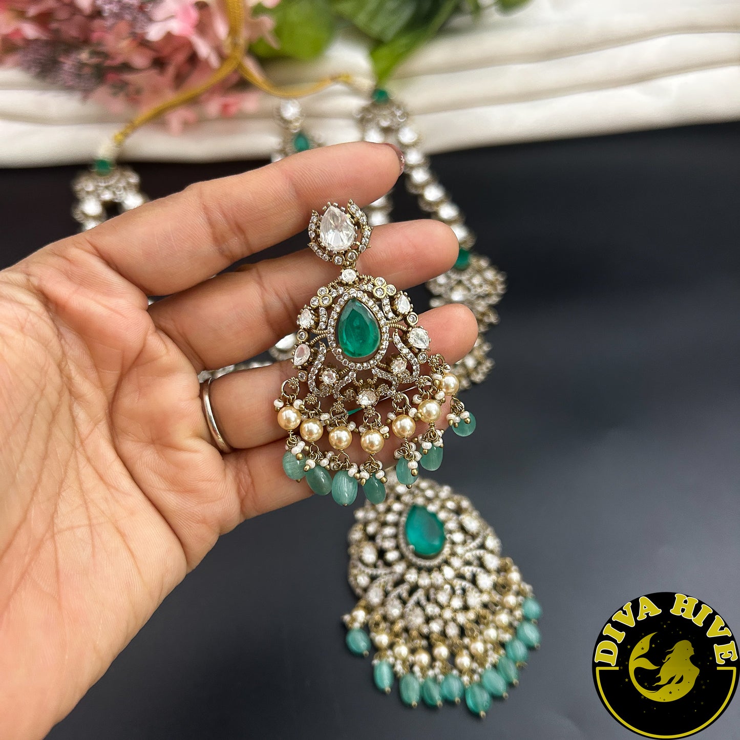 Pashmina Two Layered Moissanite Doublet Necklace Set -  -["24K Gold Plated","Diva Exclusive","featured","Kundan","Necklace"] - Divahive