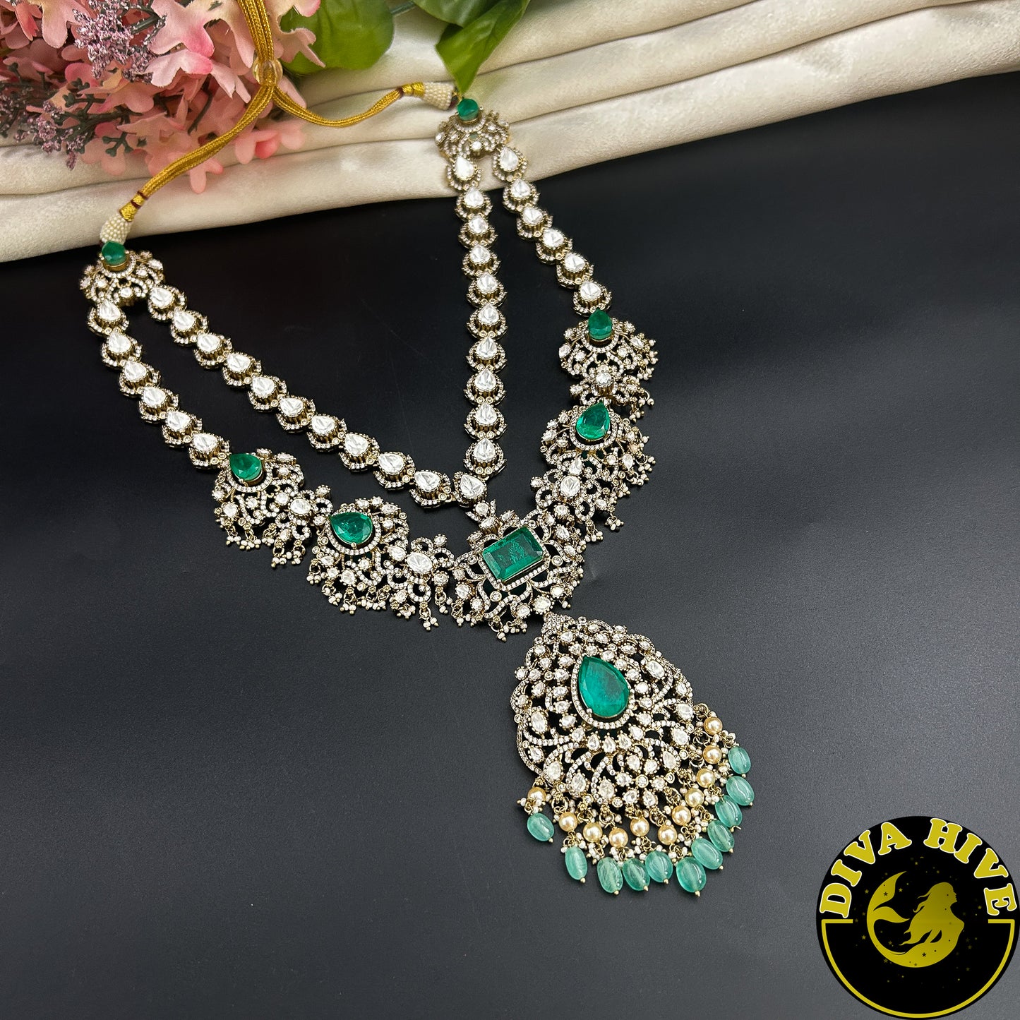 Pashmina Two Layered Moissanite Doublet Necklace Set -  -["24K Gold Plated","Diva Exclusive","featured","Kundan","Necklace"] - Divahive