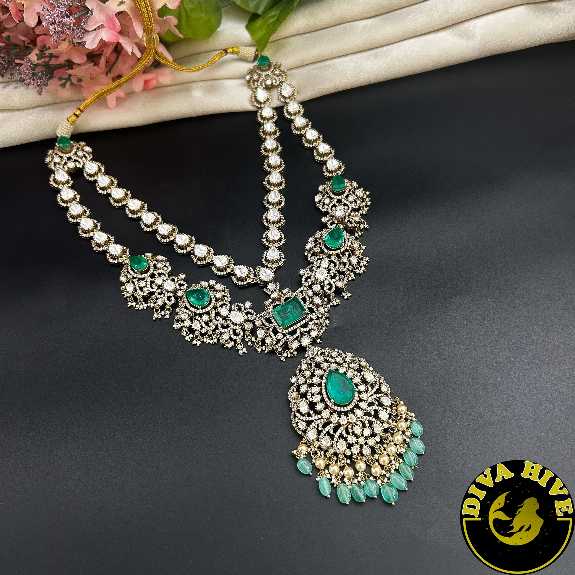 Pashmina Two Layered Moissanite Doublet Necklace Set -  -["24K Gold Plated","Diva Exclusive","featured","Kundan","Necklace"] - Divahive