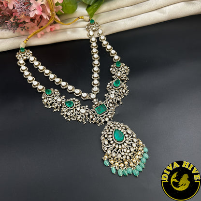 Pashmina Two Layered Moissanite Doublet Necklace Set -  -["24K Gold Plated","Diva Exclusive","featured","Kundan","Necklace"] - Divahive