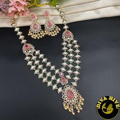 Pashmina Three Layered Moissanite Doublet Necklace Set -  -["24K Gold Plated","Diva Exclusive","featured","Kundan","Necklace"] - Divahive