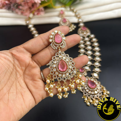 Pashmina Three Layered Moissanite Doublet Necklace Set -  -["24K Gold Plated","Diva Exclusive","featured","Kundan","Necklace"] - Divahive