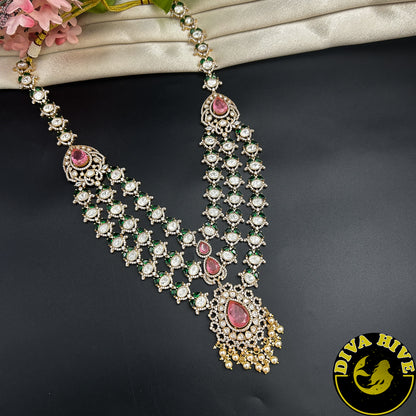 Pashmina Three Layered Moissanite Doublet Necklace Set -  -["24K Gold Plated","Diva Exclusive","featured","Kundan","Necklace"] - Divahive