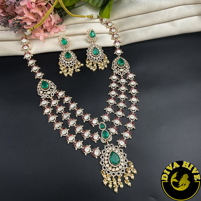 Pashmina Three Layered Moissanite Doublet Necklace Set -  -["24K Gold Plated","Diva Exclusive","featured","Kundan","Necklace"] - Divahive