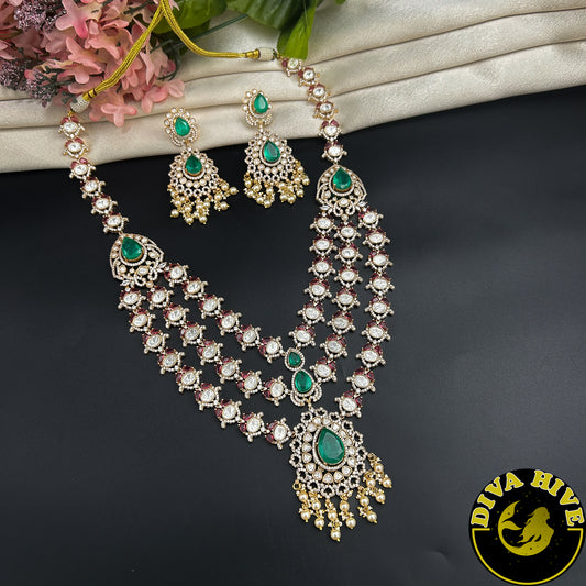 Pashmina Three Layered Moissanite Doublet Necklace Set